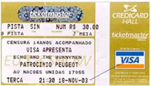 Ingresso - Echo and The Bunnymen Ingresso - Echo and The Bunnymen